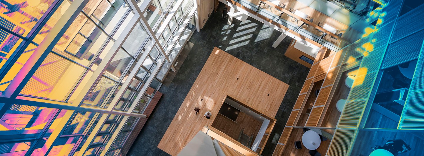 aerial view inside of building