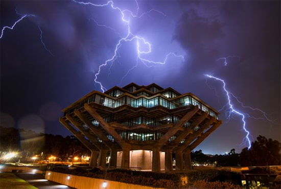 Lightning behind library